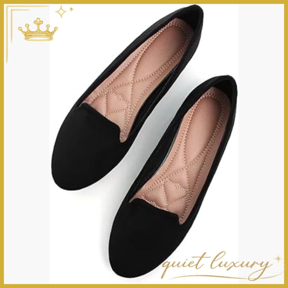 Women's Vegan Suede Ballet Flats Slip-On Loafers Comfortable Round Toe